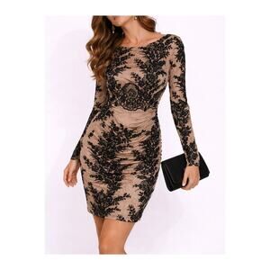 Tracy Reese Silk Brocade Dress Size 4 Tan Black Dark Romantic Old Hollywood Goth